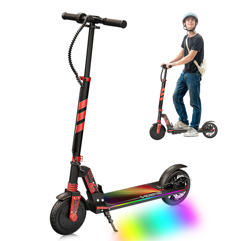 Aolorozo E200-R kids electric scooter in black with red accents and LED underglow